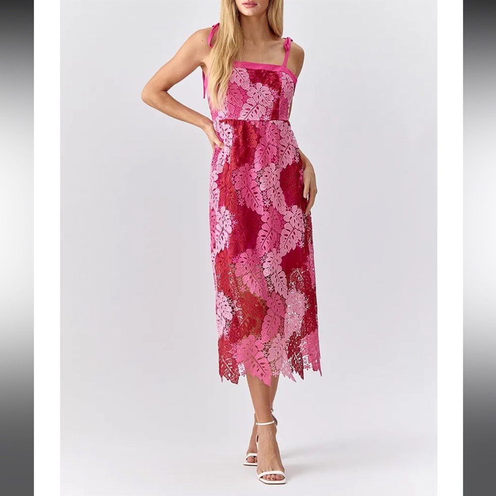 Adelyn Rae Multicolor Lace Square Neck Sleeveless Tie Shoulder Midi Dress